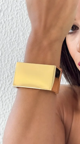 Bracelete Folheado a Ouro 18k Formato Geométrico Quadrado - Ouro - Imagem 2