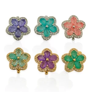 Charm Folheado a Ouro 18K Flor Cravejado Com Zircônia - Ouro/Verde