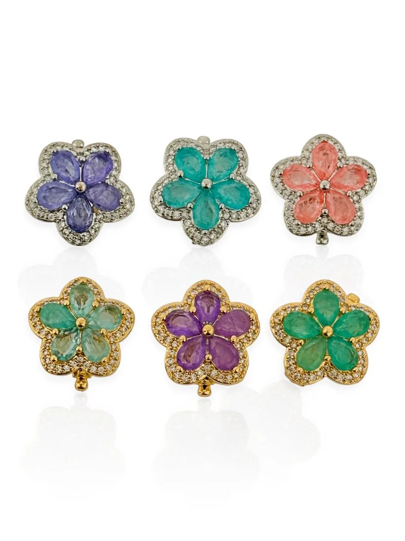 Charm Folheado a Ouro 18K Flor Cravejado Com Zircônia - Ouro/Verde