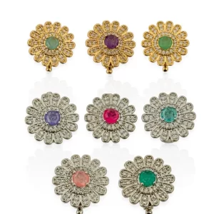 Charm Folheado a Ouro 18K Flor Margarida Cravejado Com Zircônia - Ouro/Verde