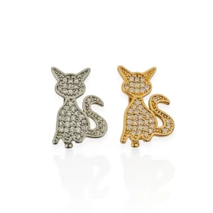 Charm Folheado a Ouro 18K Gato Cravejado Com Zircônia - Ouro