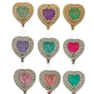 Charm Folheado a Ouro 18K Coração Cravejado Com Zircônia em Volta - Ouro/Verde