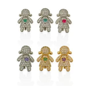 Charm Folheado a Ouro 18K Menina Cravejado Com Zircônia - Ouro/Verde