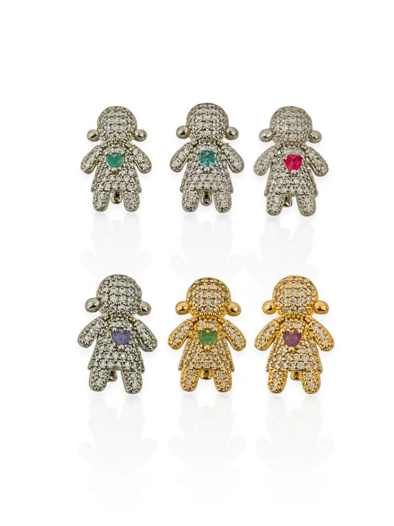 Charm Folheado a Ouro 18K Menina Cravejado Com Zircônia - Ouro/Verde